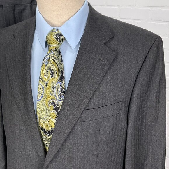 Baumler Suit Men 42 35Wx30L Dark Gray Herringbone Vitale Barberis Canonico Wool - Picture 2 of 16